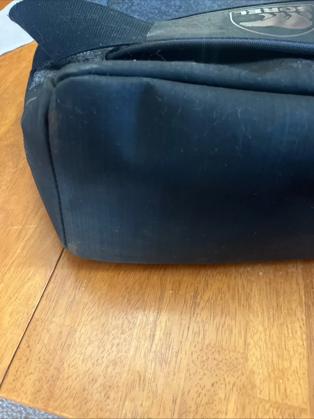 Sorel Gray Felt Messenger Bag with Black Strap